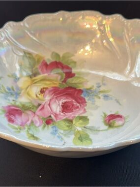 Floral Porcelain Serving Bowl in Pink and Cream